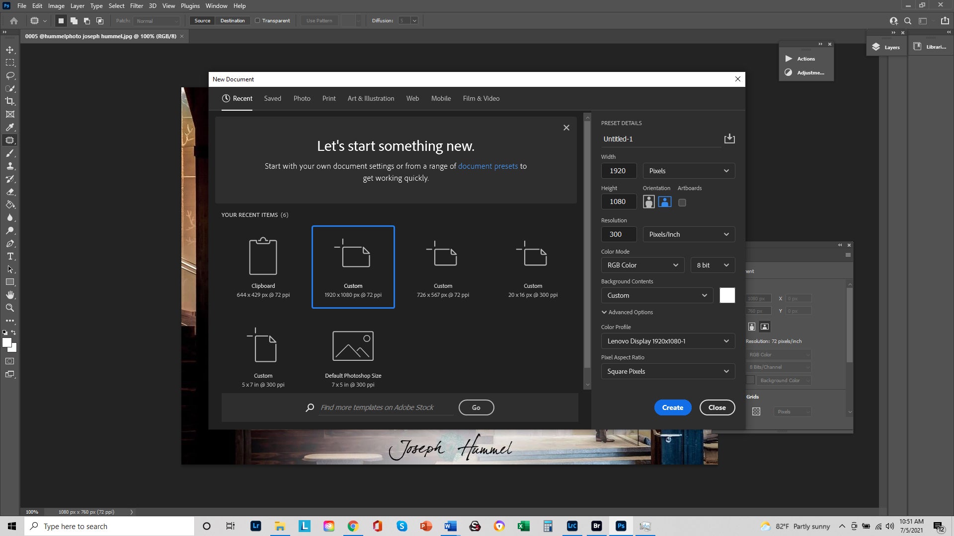 Setting document size in Photoshop