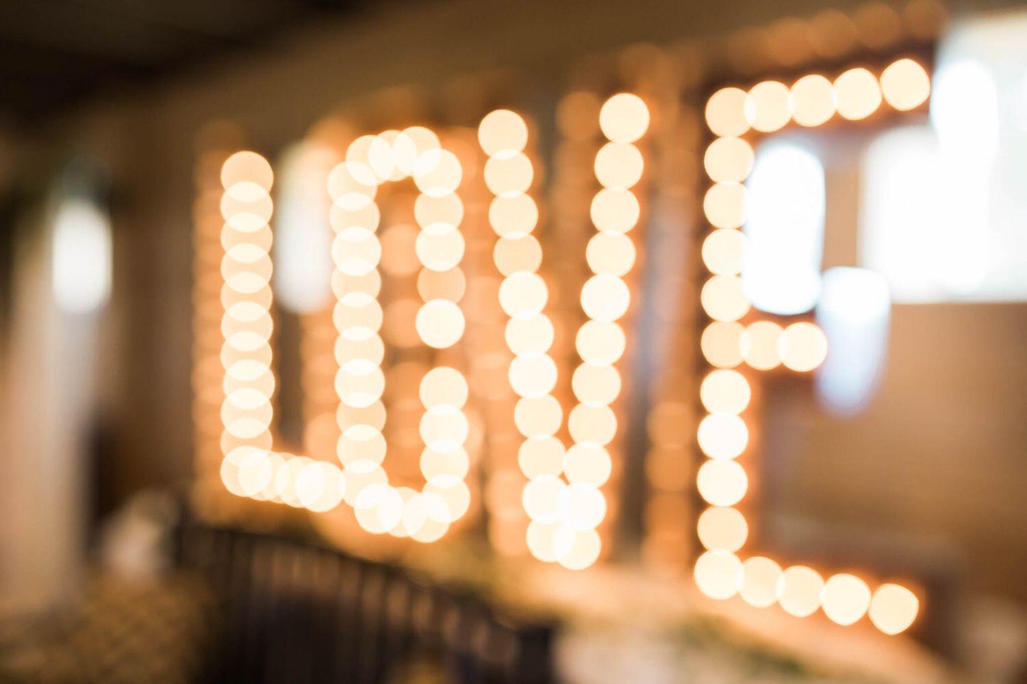 love spelled out in bulb lights
