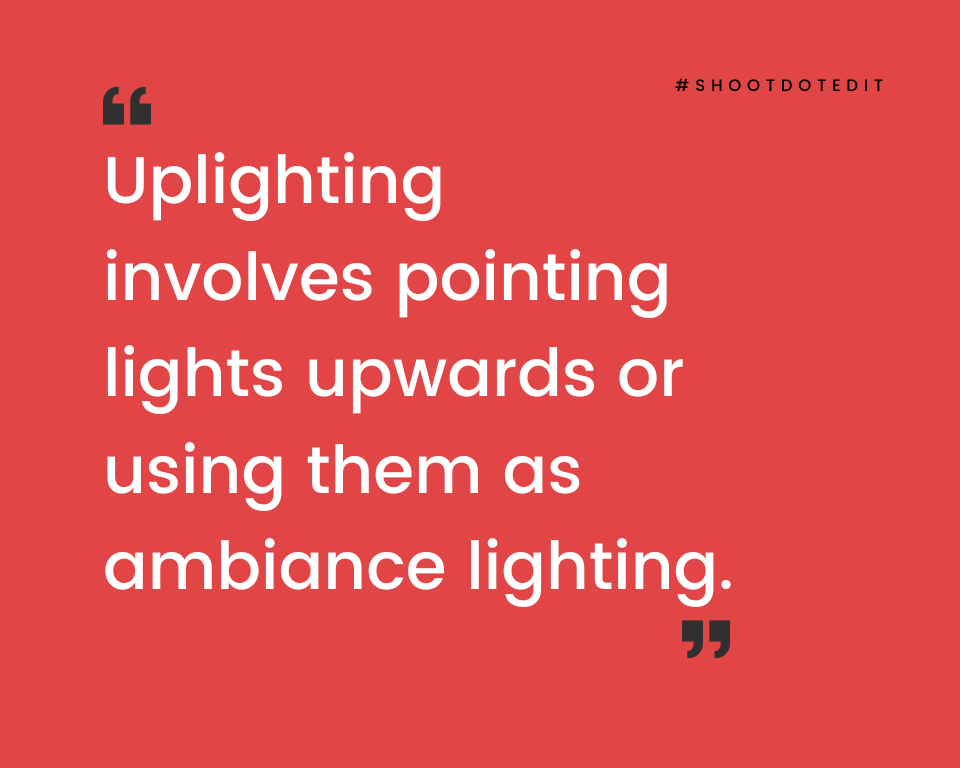 infographic stating uplighting involves pointing lights upwards or using them as ambiance lighting