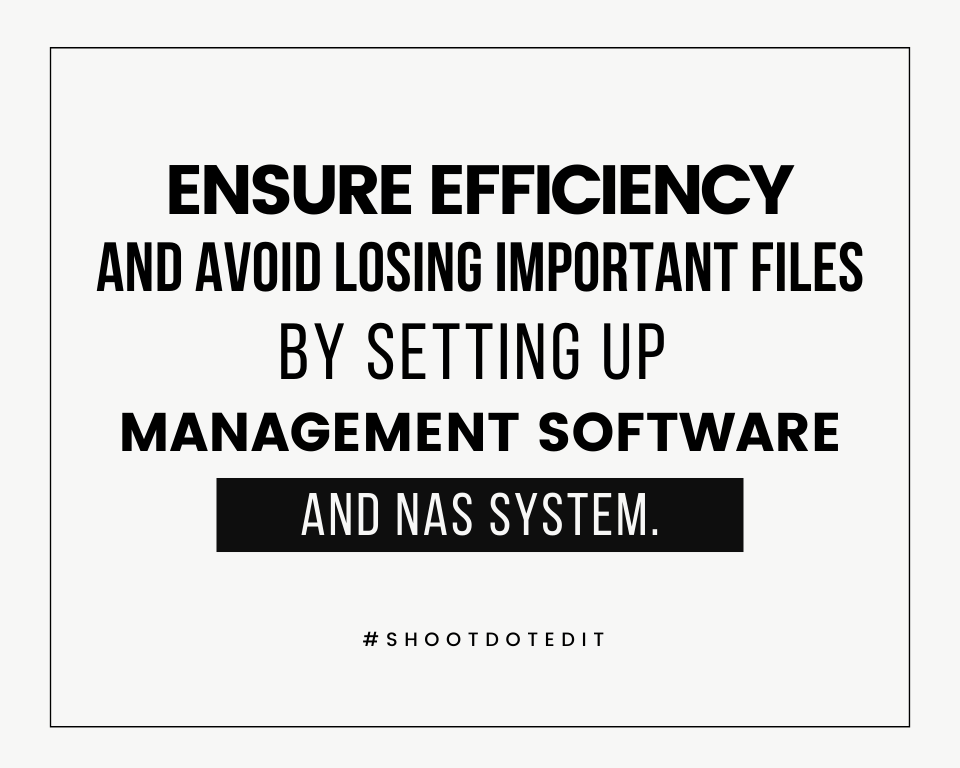 infographic stating ensure efficiency and avoid losing important files by setting up management software and NAS system (Sara France's best business practices)